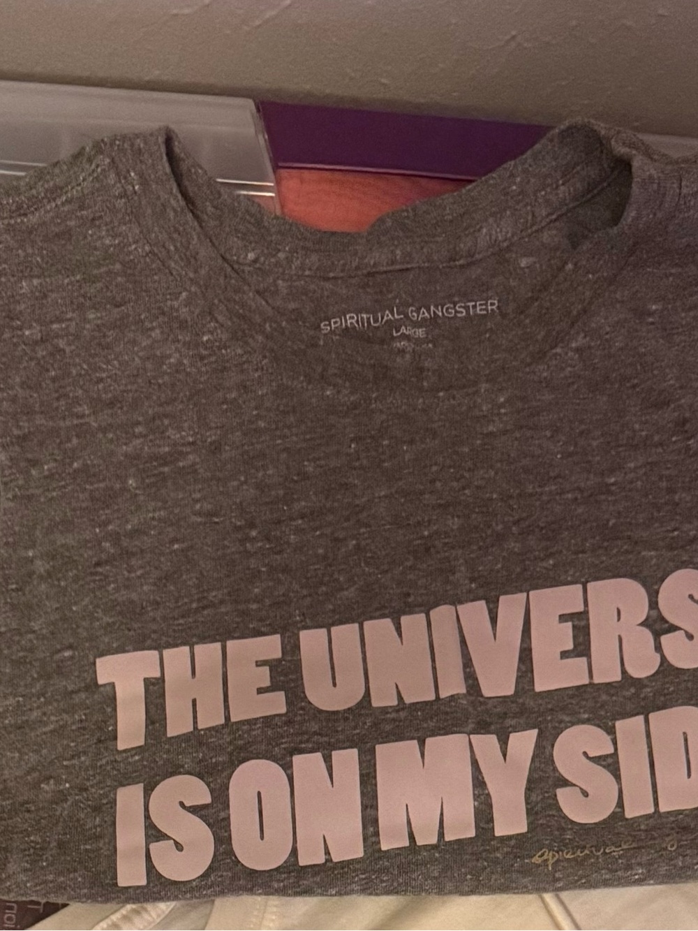 Spiritual Gangster Heather Gray Tee with Light Pink Graphic